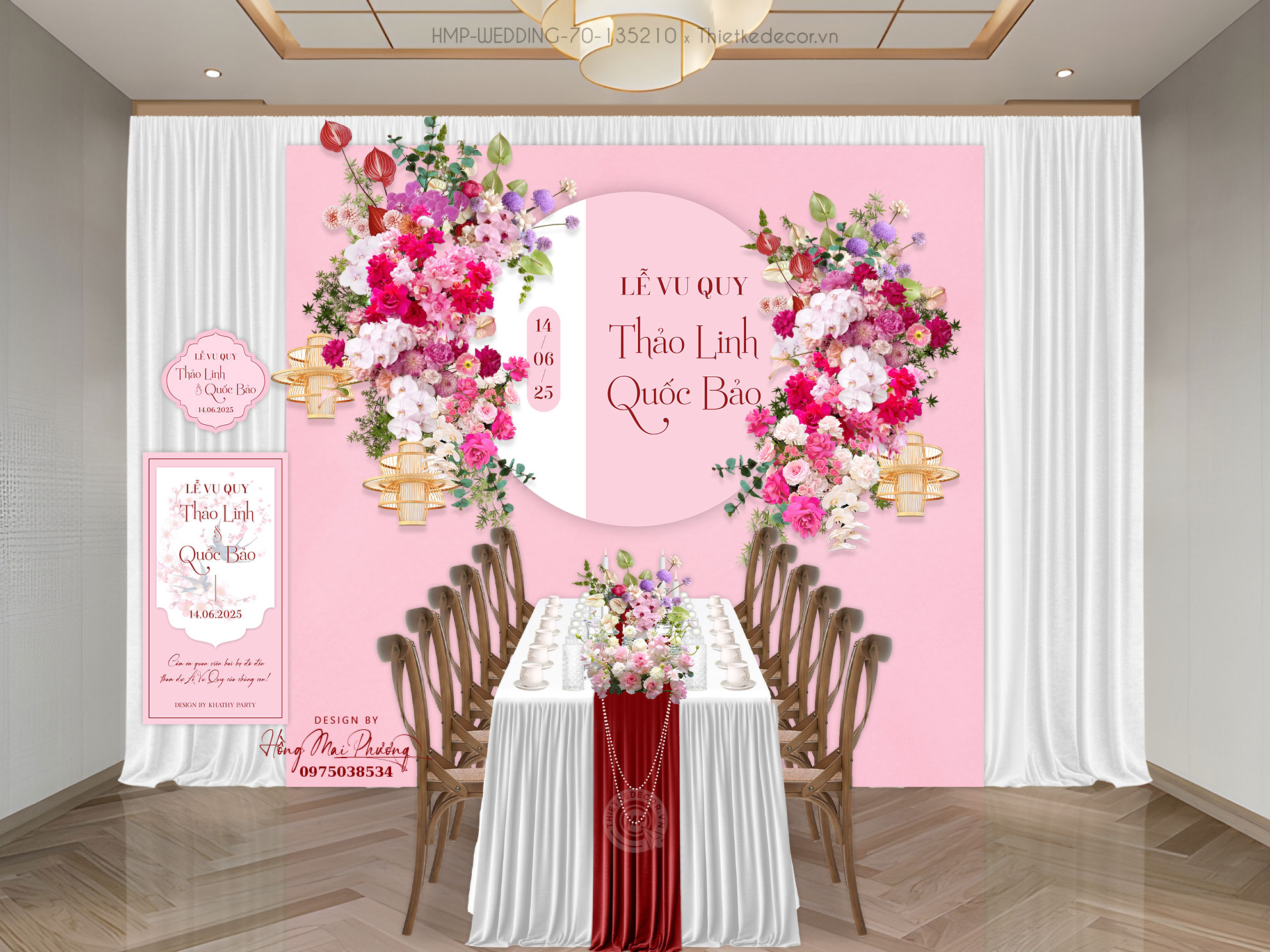 Gia tiên tone Hồng kèm tem nước và tag bàn